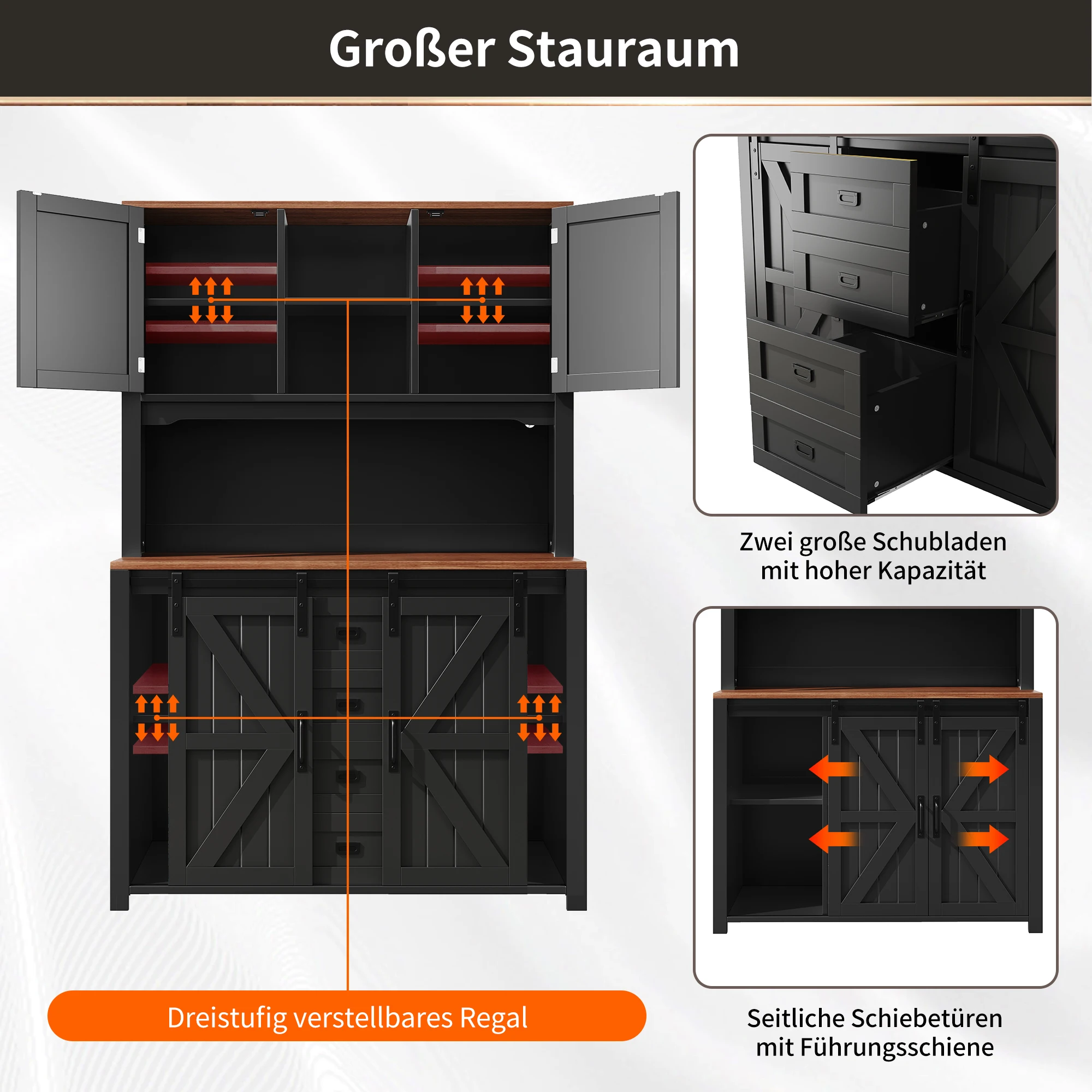 Küchenschränke (115 × 40 × 174,7 cm), hohe Küchensideboards, Sideboards, Küchenschränke mit Schiebetüren und LED-Beleuchtung – Detail 20