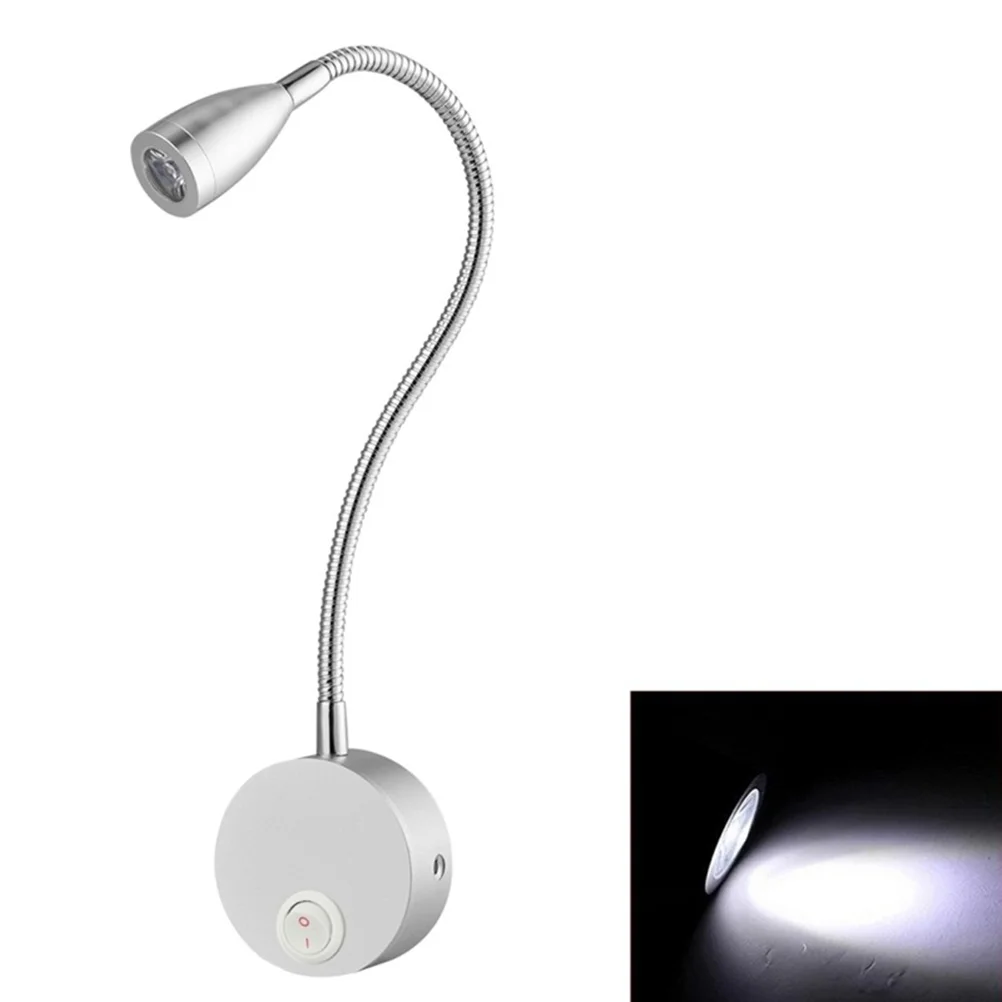 

LED Bedside Reading Light Flexible Gooseneck Wall Lamp Night Lights for Bedroom (Brushed Silver, White Light, 3W)