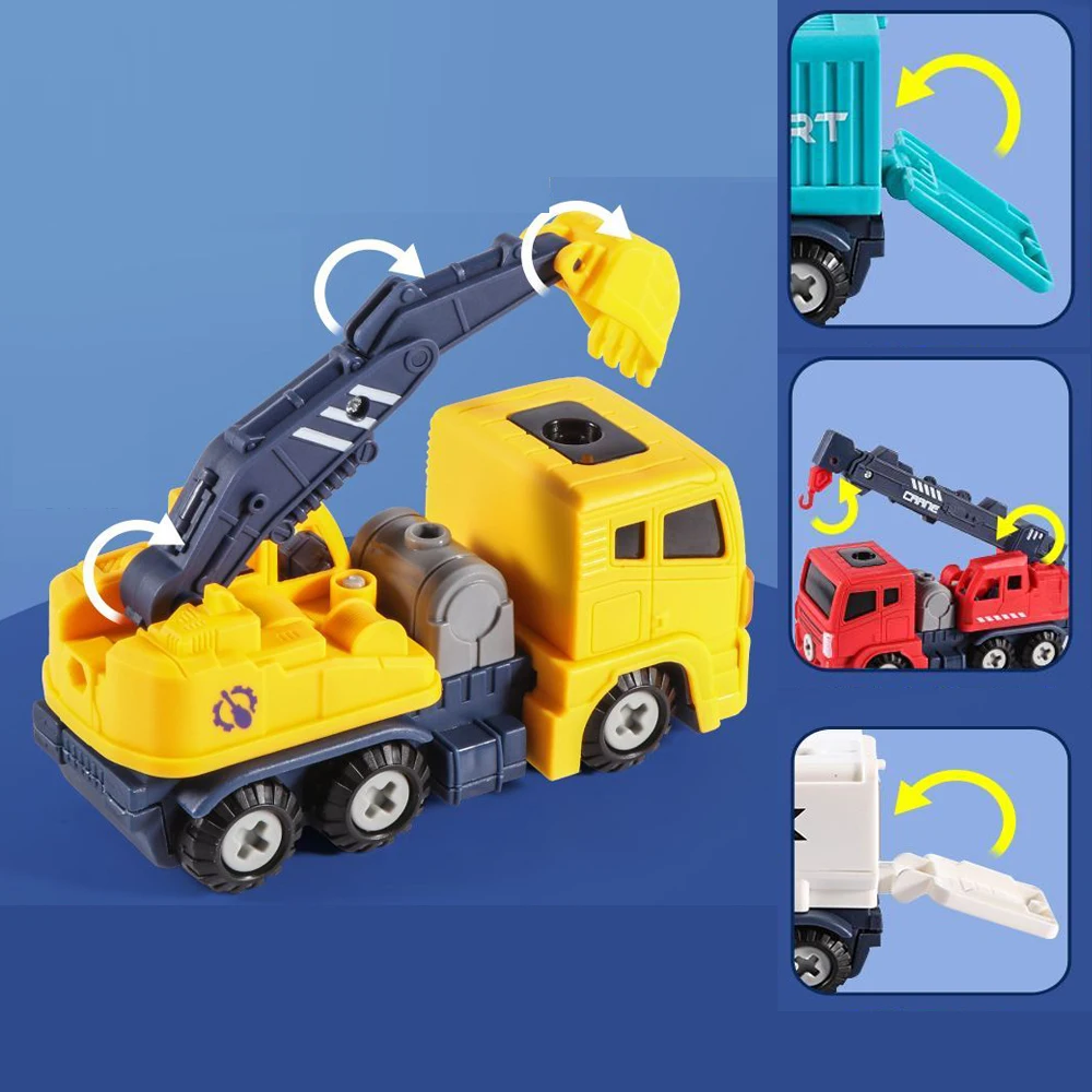 DIY Construction Truck Toys Take Apart Trucks Robot Vehicle Fire Engine Toy Screw Build Car Robot Toy for Boy Kids Building Gift 5