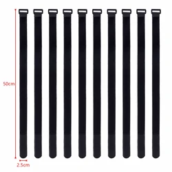 10 - Pack Reusable Colored Nylon Hook and Loop Cable Ties - 10Pcs (50x2.5cm - Black)