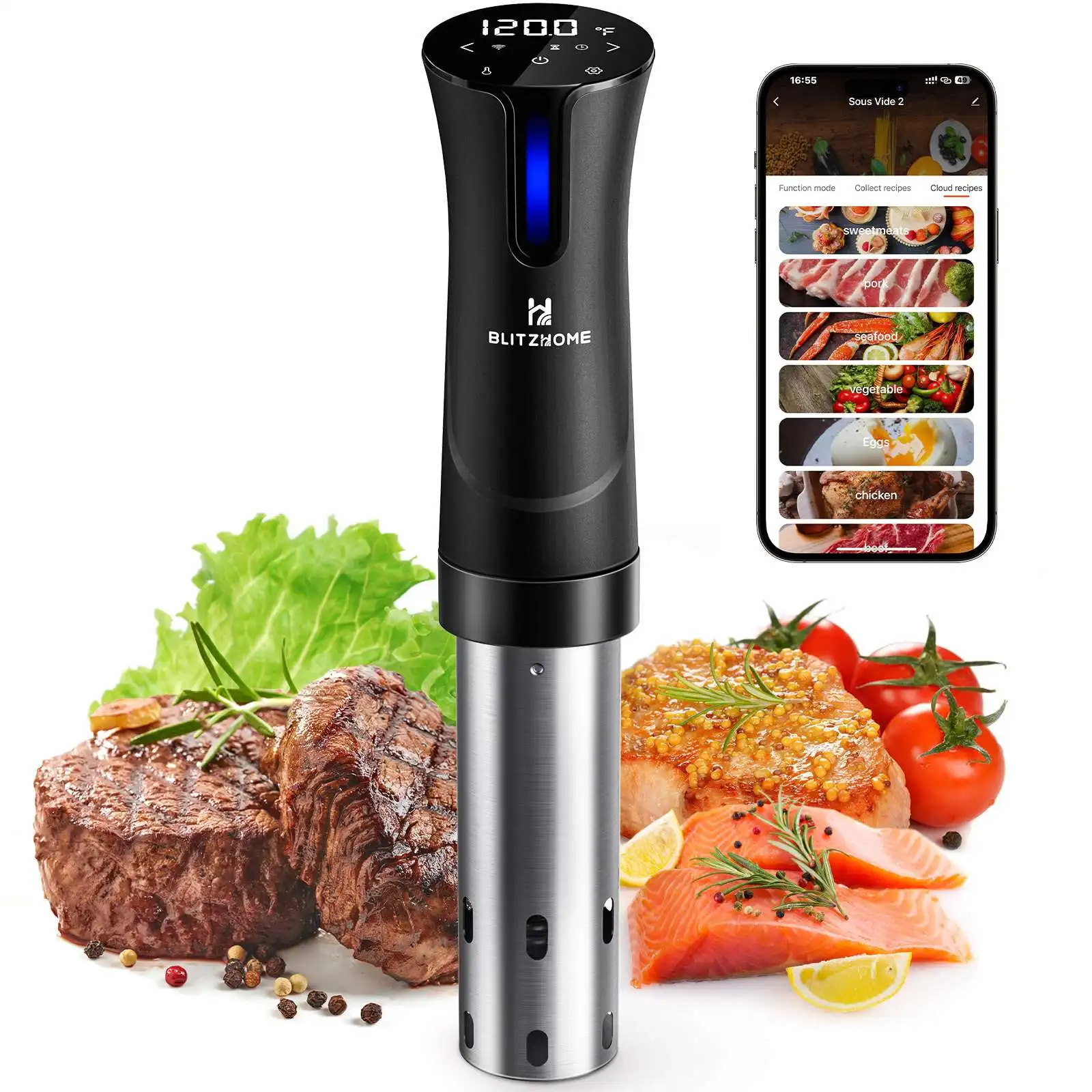 Blitzhome Sous Vide Cooker Wifi Elettrodomestico 1100W Timer Da Cucina Sous Vide Machine Bbq Circolatore Ad Immersione Fornello Preciso