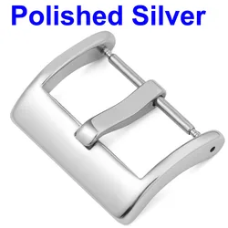 Elegant Stainless Steel Watch Pin Buckle - Brushed Matte Finish in Silver, Gold, Black - Leather Band Clasp Accessories - 22mm (Polished Silver)