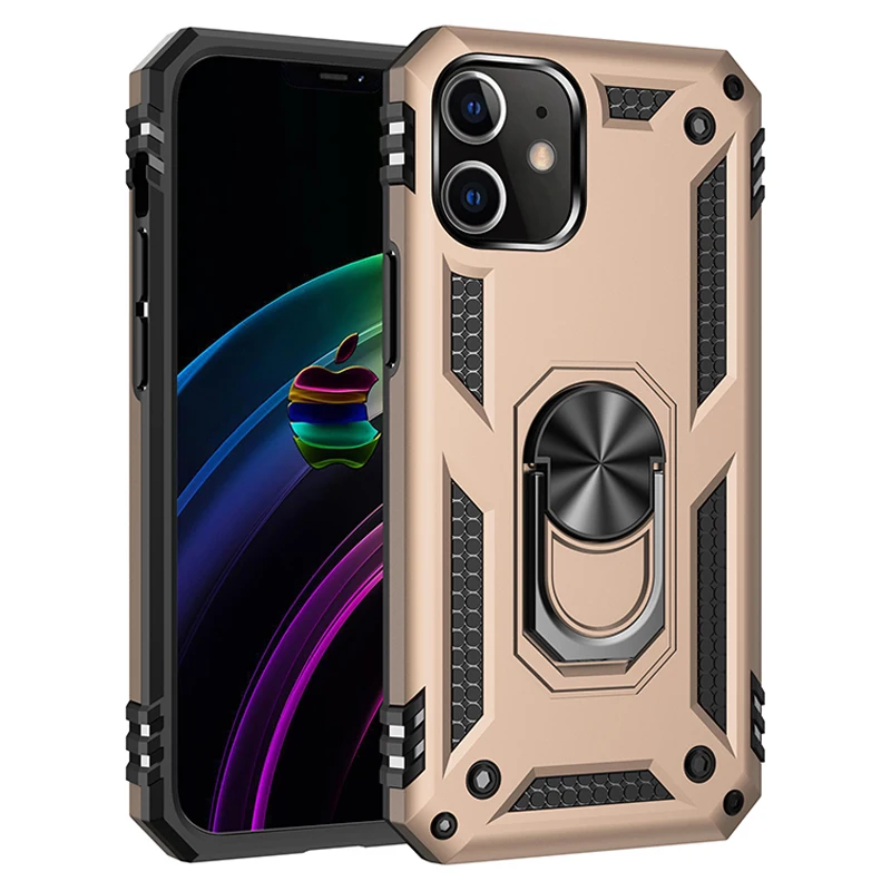 Coque blindée antichoc avec support de doigt, anneau métallique magnétique, pour iPhone 15 14 13 12 11 Pro XR XS Max X 7 8 6 Plus SE_voghion.com