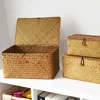 Wicker Rattan Woven Storage Basket Daily Home Wardrobe Clothing Grocery Laundry Basket With Lid Desktop Cosmetics Storage Box 5