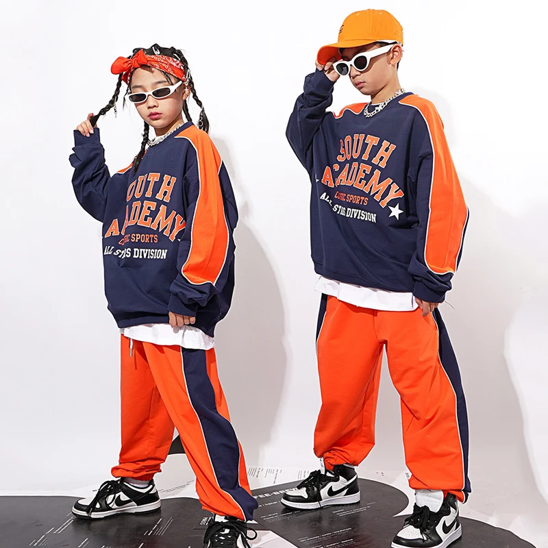 Children Loose Shirts Orange Kpop Outfits For Kids Jazz Modern Dance Performance Costumes Girls Boys Rave Clothes DQS11191