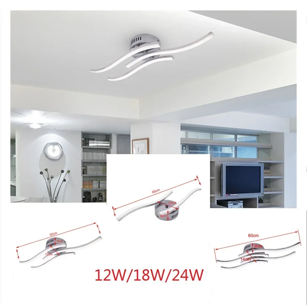 LED 천장 조명 AC85-265V 모던 커브 디자인 샹들리에 램프, 화이트 따뜻한 3 색, 원격 바 거실, 2/3/4 조명