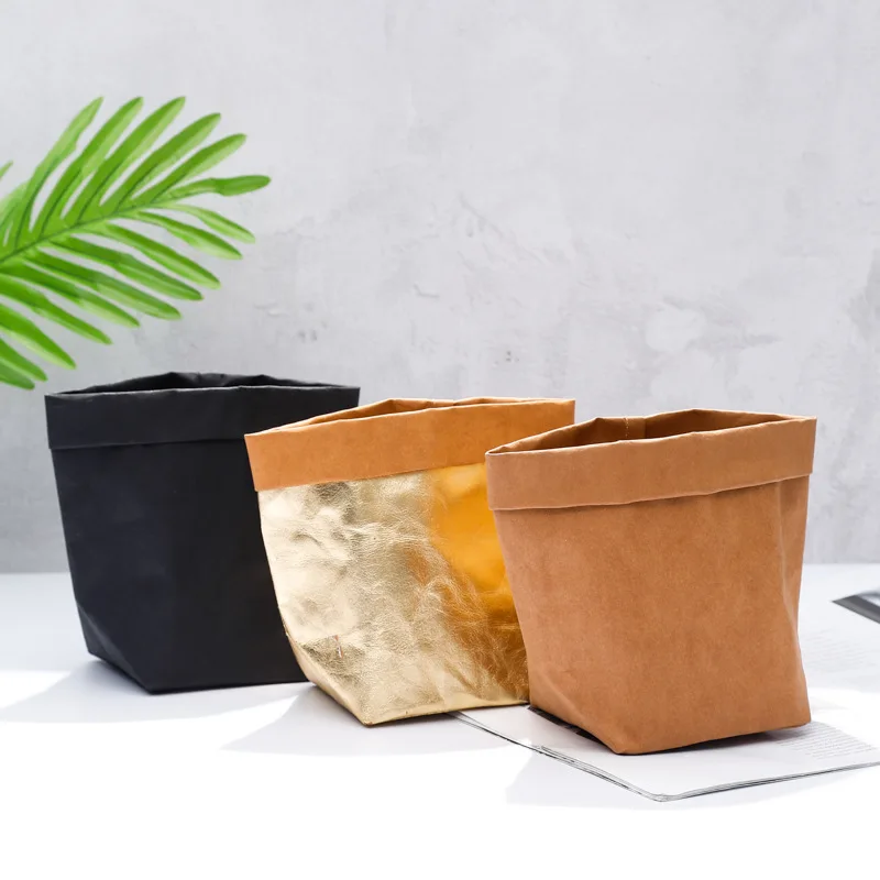 Foldable Storage Bag Environmentally Friendly Washable Flower Pot Kraft Paper Bag Plant Pot Set Home Storage Bag