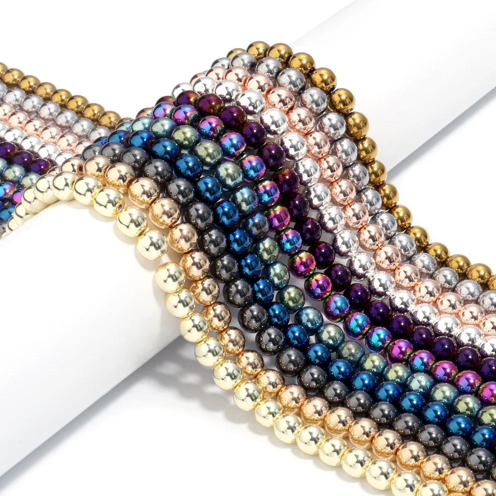 Elegant Silver and Gold Hematite Stone Beads for DIY Jewelry and Accessories - 15'' Strand, 2-10mm