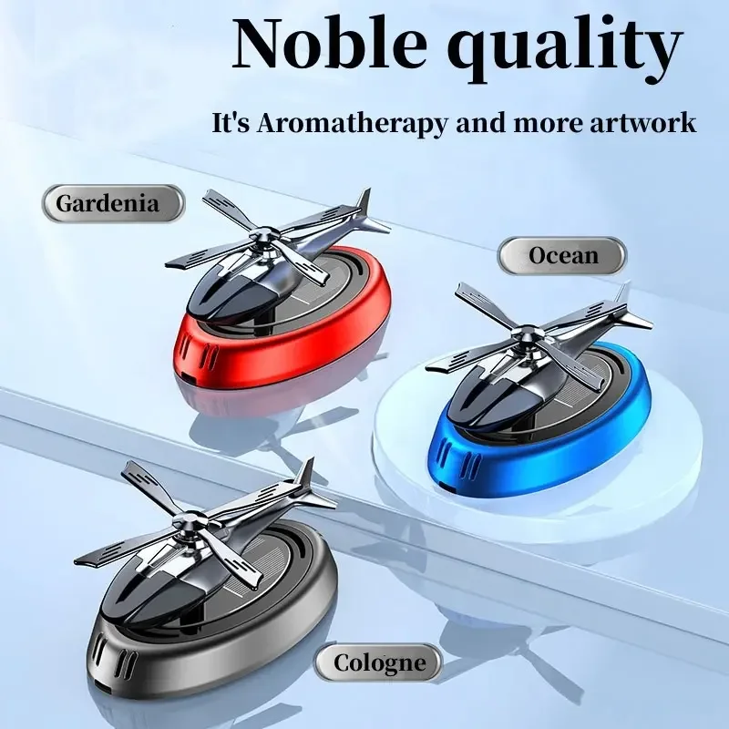 Solar Rotating Helicopter Perfume Holder Alloy Helicopter Purifying Air For Car Solar Ornament Interior Decoration For Auto Offi