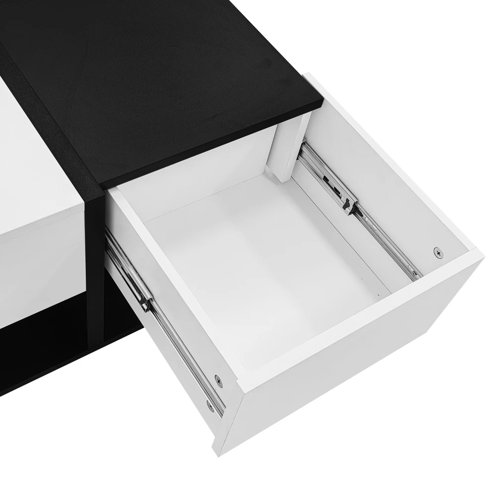 Moderner Couchtisch Schwarz Weiß 70×70×35,5 mit 2 Schubladen, quadratischer Wohnzimmertisch mit Stauraum, Hochglanz-Couchtisch – Detail 11