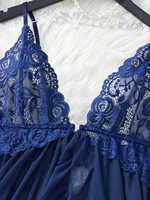 Ensemble de lingerie transparente bleue pour femmes, sous-vêtements, vêtements de nuit, robe de nuit en dentelle et culotte, pyjama, nuisette féminine 4