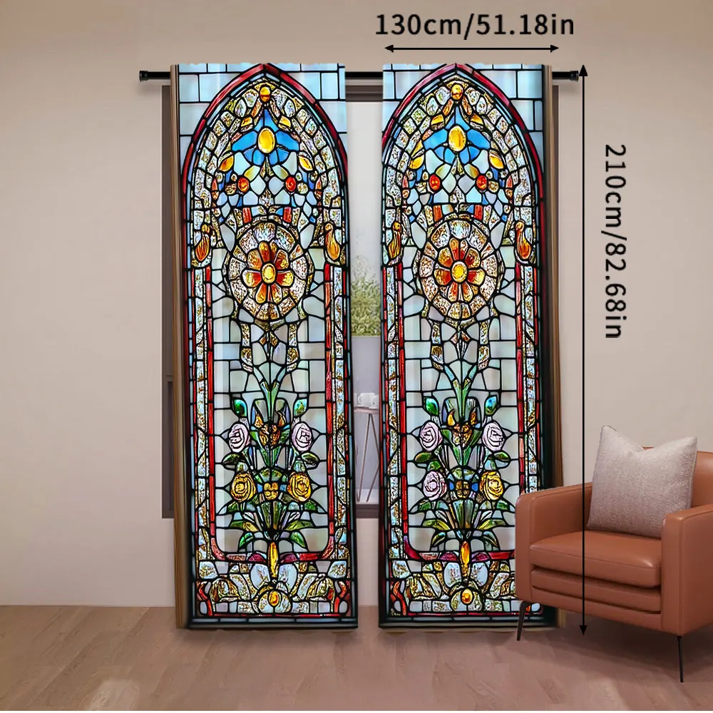 2Pcs European Chic Gothic Floral Curtains Colorful Curtains Suitable For Bedroom Bathroom Living Room Dining Room Study Room 5