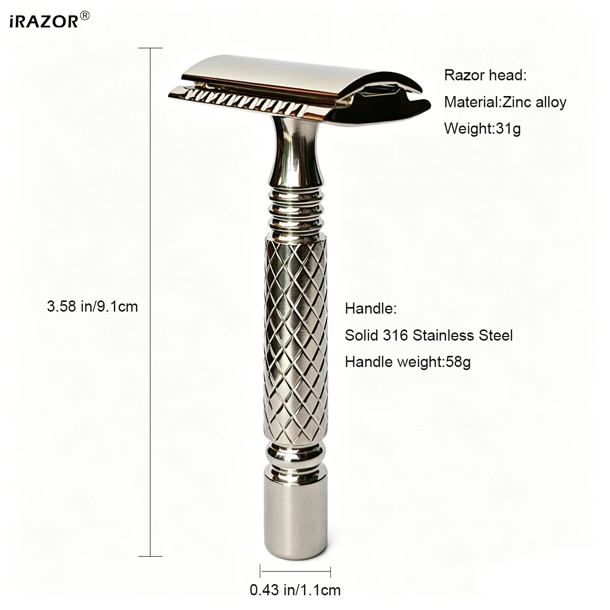 iRAZOR 316 스테인레스 스틸 더블 에지 안전 면도기 CNC 조각 수동 클래식 면도기 남성과 여성을 위한 마일드 스크래쳐 선물