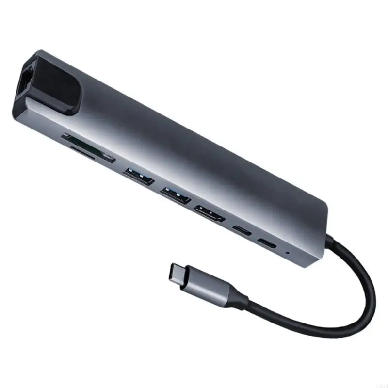 F68B 8 in 1 Dongle Docking Station Type-C Hub Converter Multiport Adapter with Gigabit Ethernet Card Reader Portable