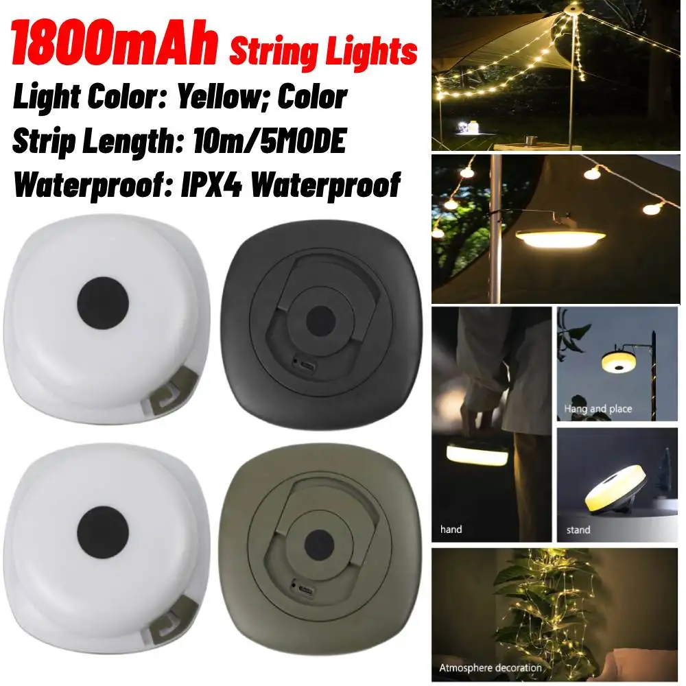 1800mAh Camping String Lights USB Rechargeable Outdoor String