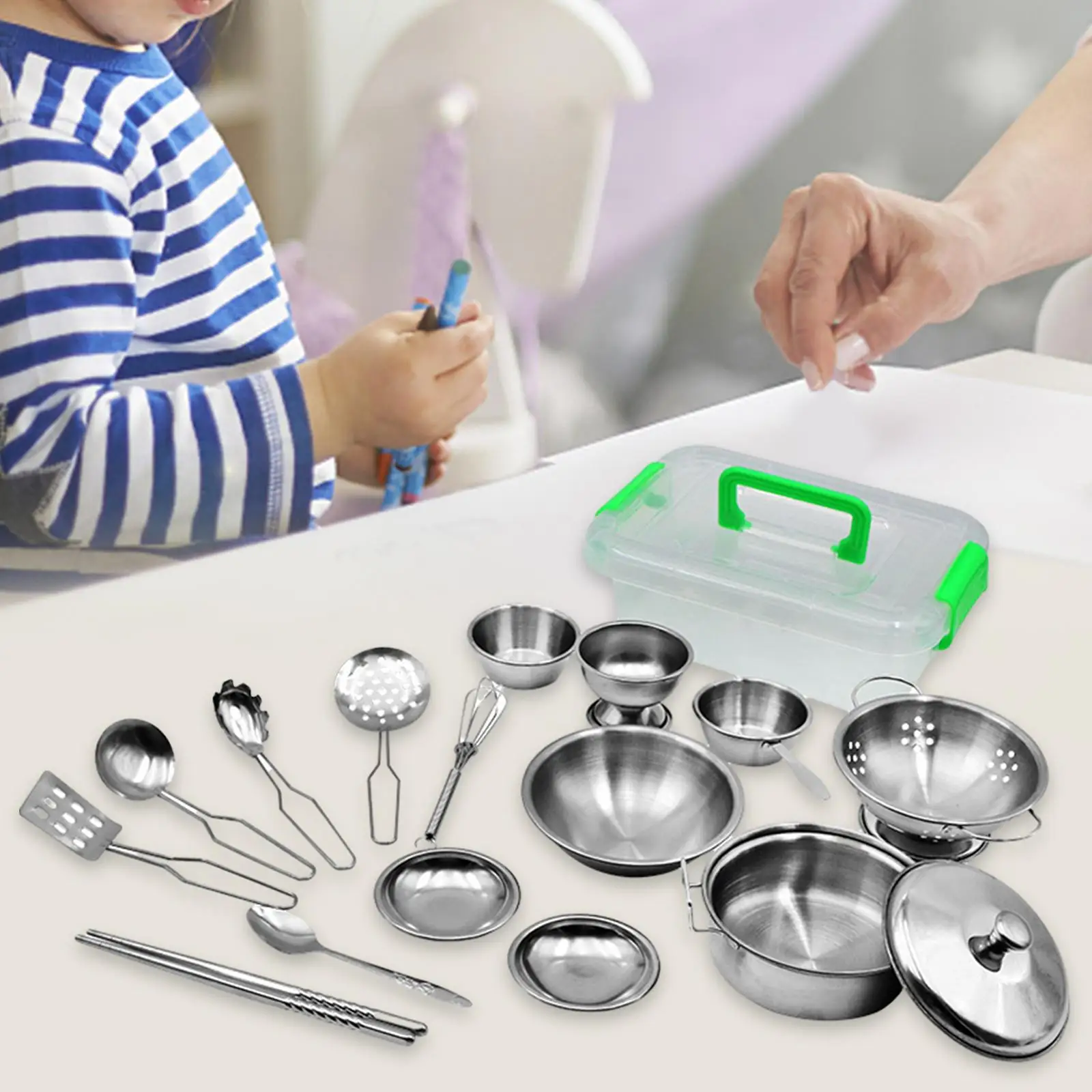 

17x Kids Play Pots and Utensils Playset Pretend Play Kitchen Toys Cookware for Boys Girls Ages 3+ Years Old Children Party Favor