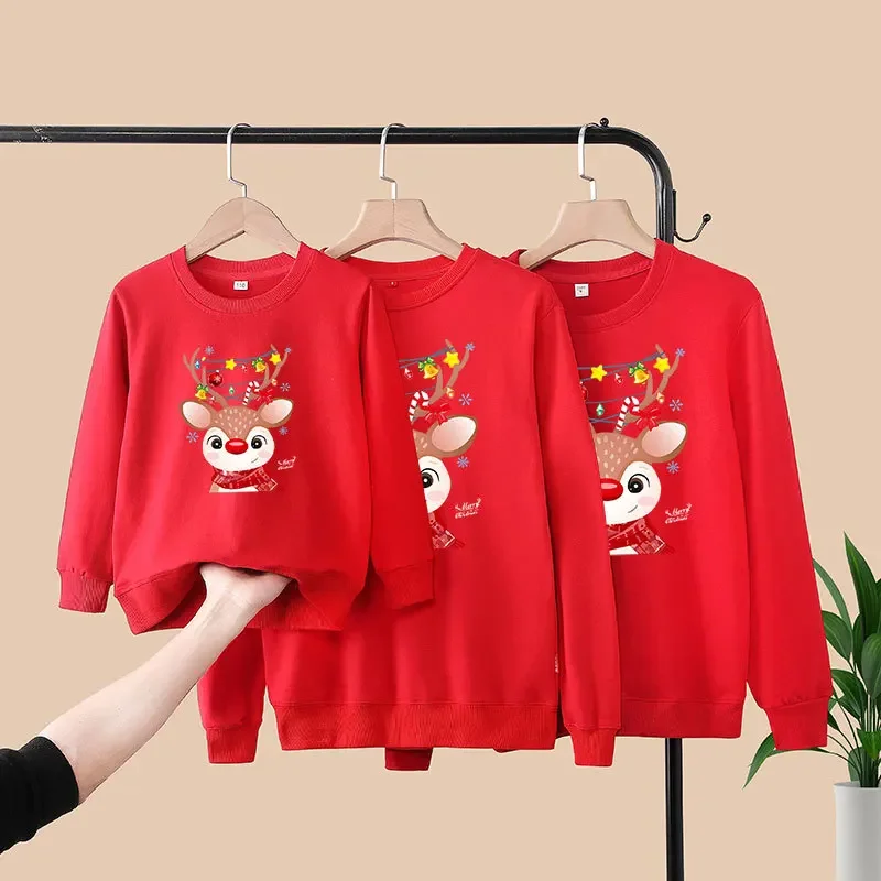 thumbnail image 1 of Sudaderas con capucha y estampado de renos de dibujos animados en 3D, sudaderas con capucha y cuello redondo, trajes a juego para Navidad en familia, 1 of 5