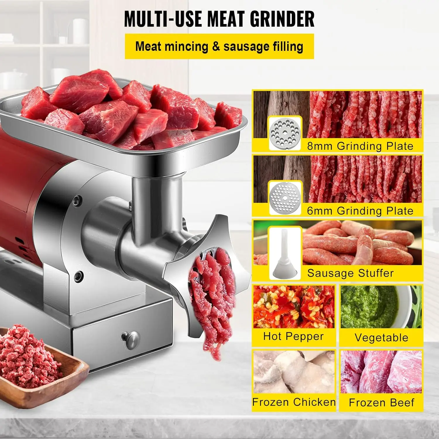 Electric Meat Grinder 661 Lbs/Hour1100 W Meat Grinder Machine 1.5 HP Electric Meat Mincer with 2 Grinding Plates 5