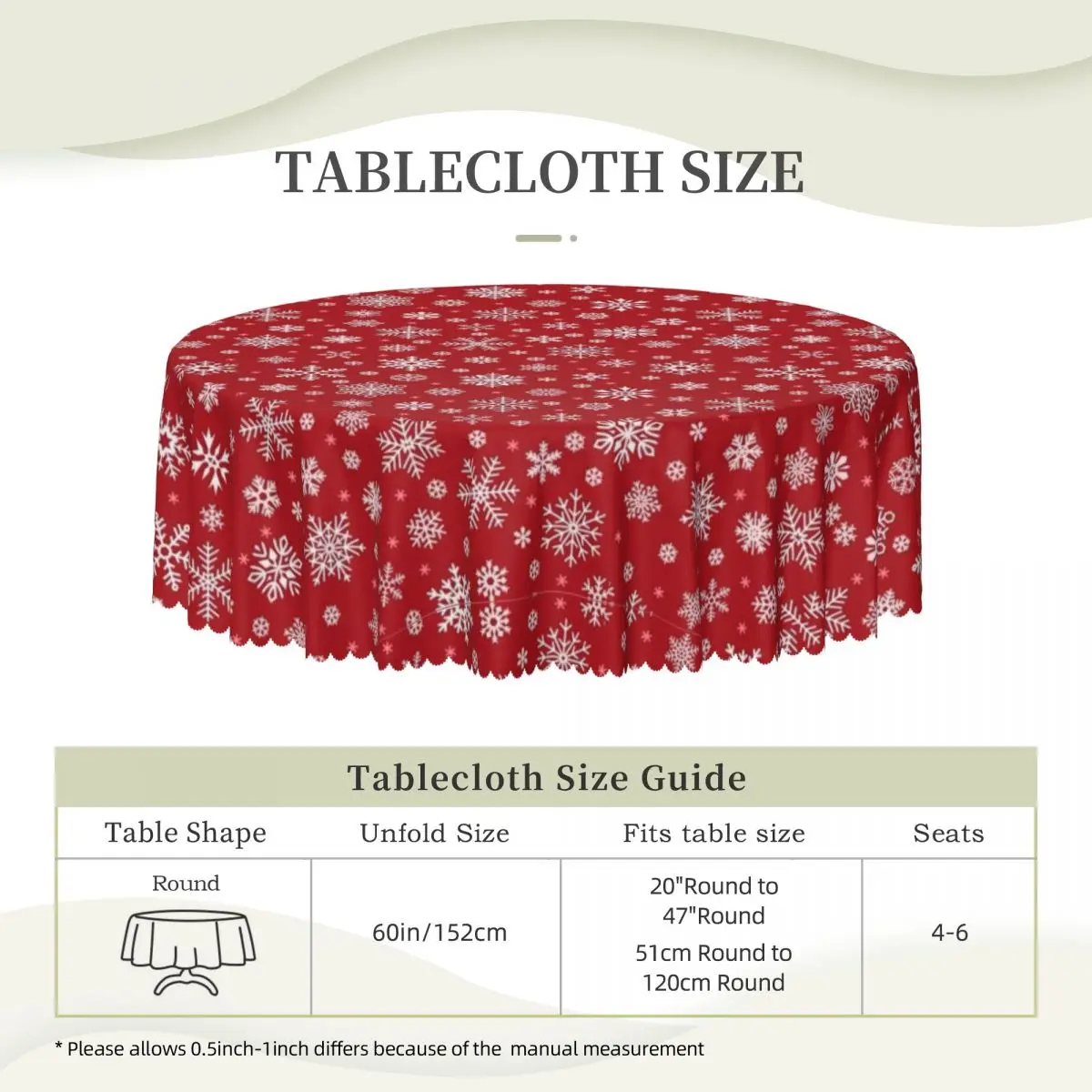 Merry Christmas Snowflake Round 60 Inch Tablecloths for Kitchen Table, table cover,tablecloth protector