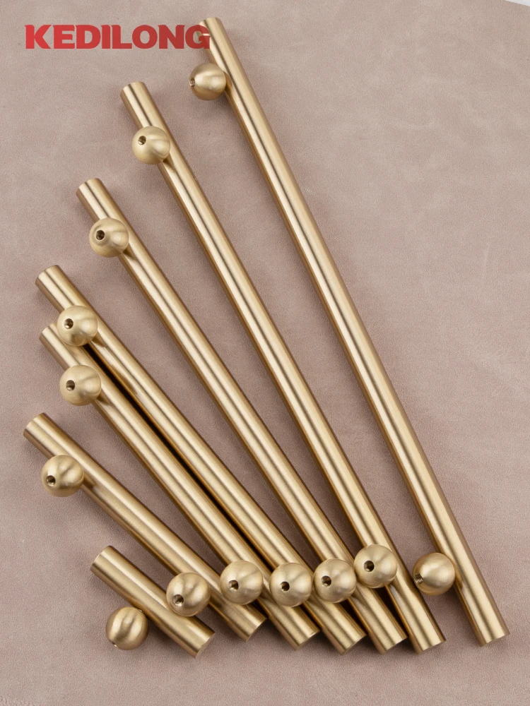 Solid Brass French Surface Cabinet Drawer Handle Modern European Ball Base Long Handle Furniture Handles