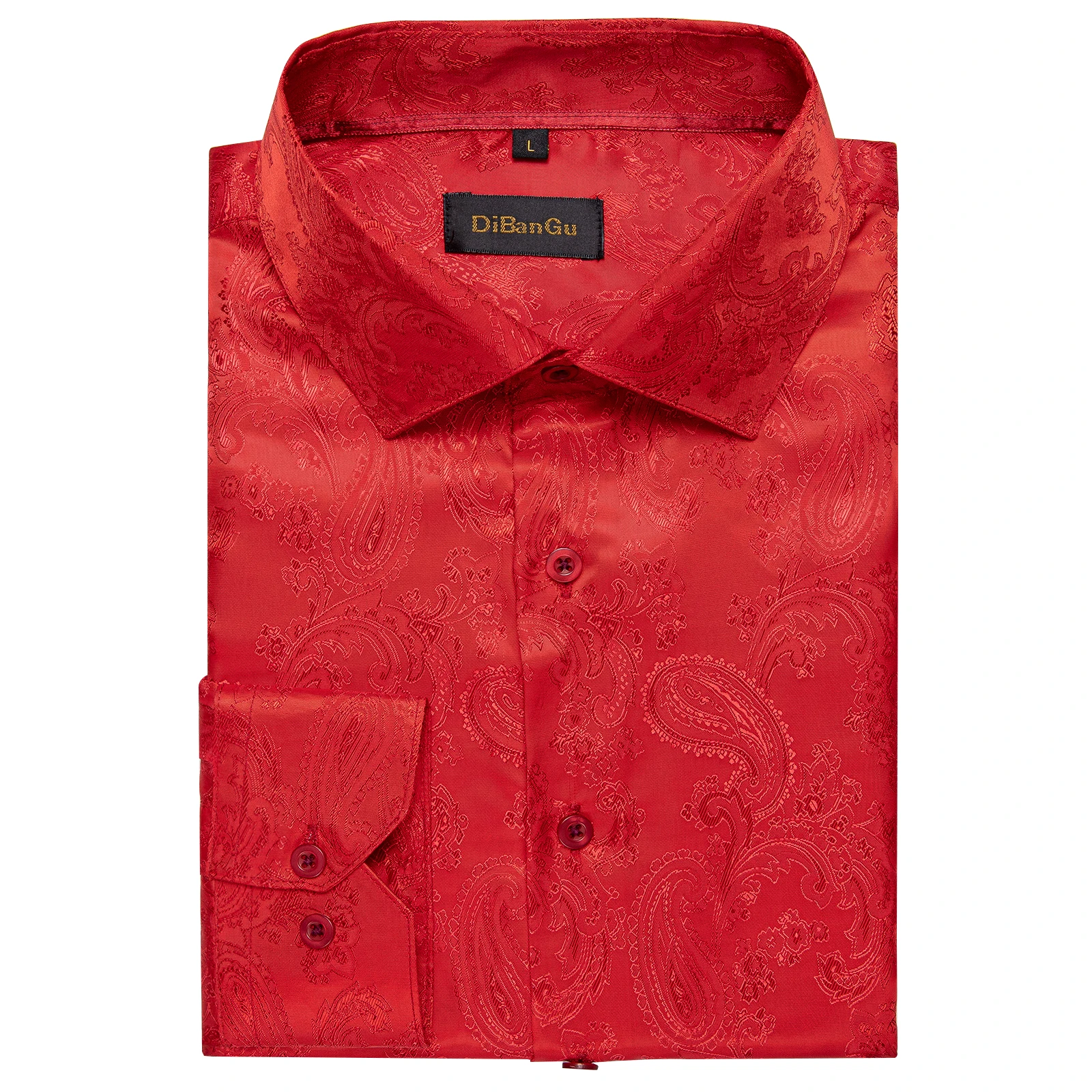Luxury Men's Long Sleeve Shirts Fashion Red Paisley Slim Fit Silk Male Social Business Wedding Party Tuxedo Shirt Men Clothing