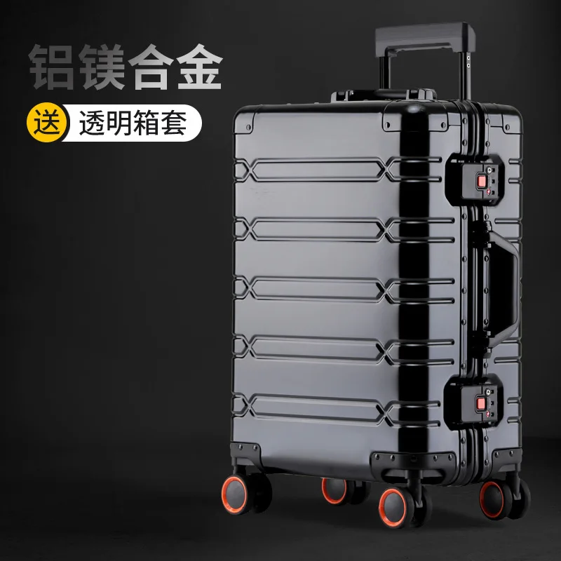 PLUENLI All-Aluminum Magnesium Alloy Trolley Case Universal Wheel  Alloy Luggage Women's Metal Box Password Boarding  Hard Box