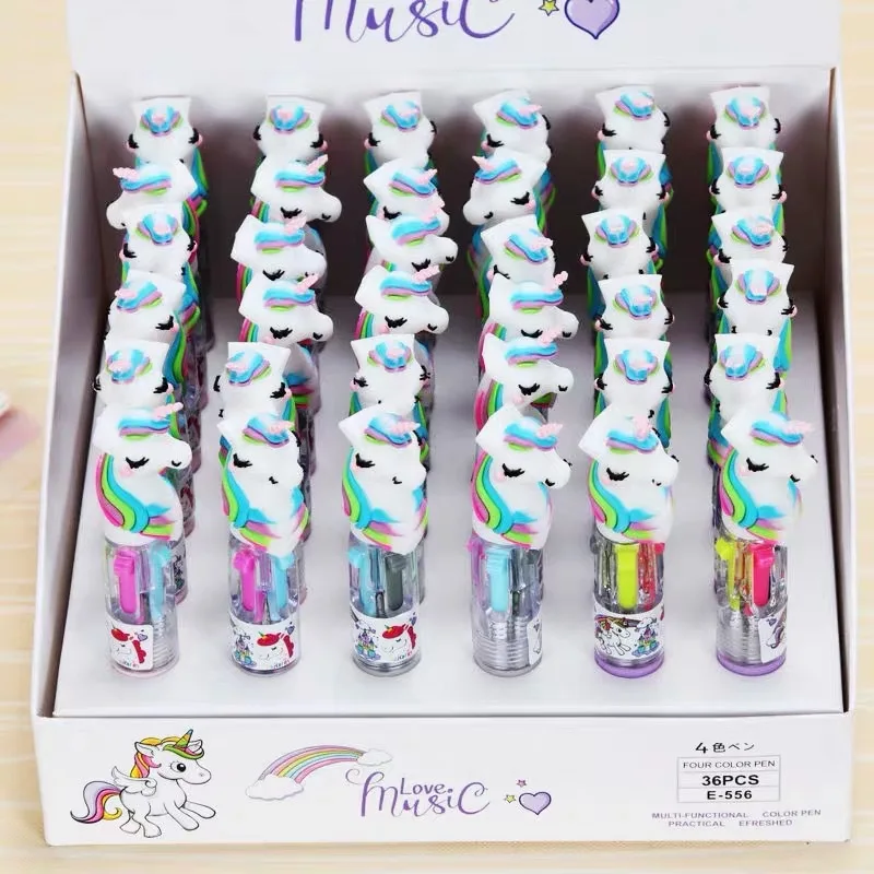 

36 pcs/lot Creative Unicorn 4 colors Ballpoint Pen Cute Press Ball Pens School Office writing Supplies Stationery Gift