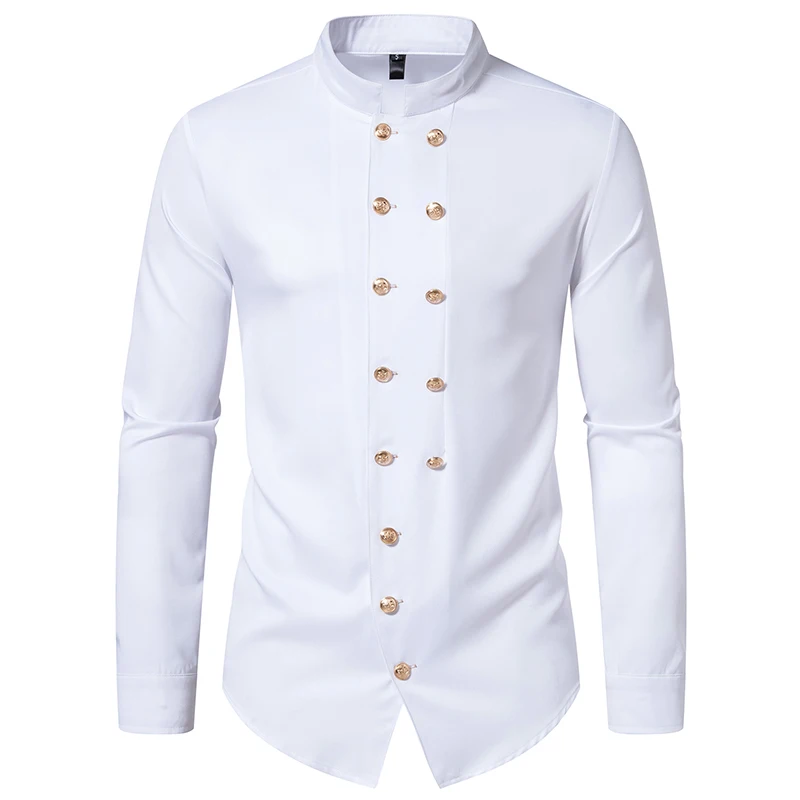 Men Long Sleeve Shirts Double Breasted Henry Collar Mens Dress Shirts Casual Male Clothes Chemise Hemd Homme Shirt S42 - Image 3