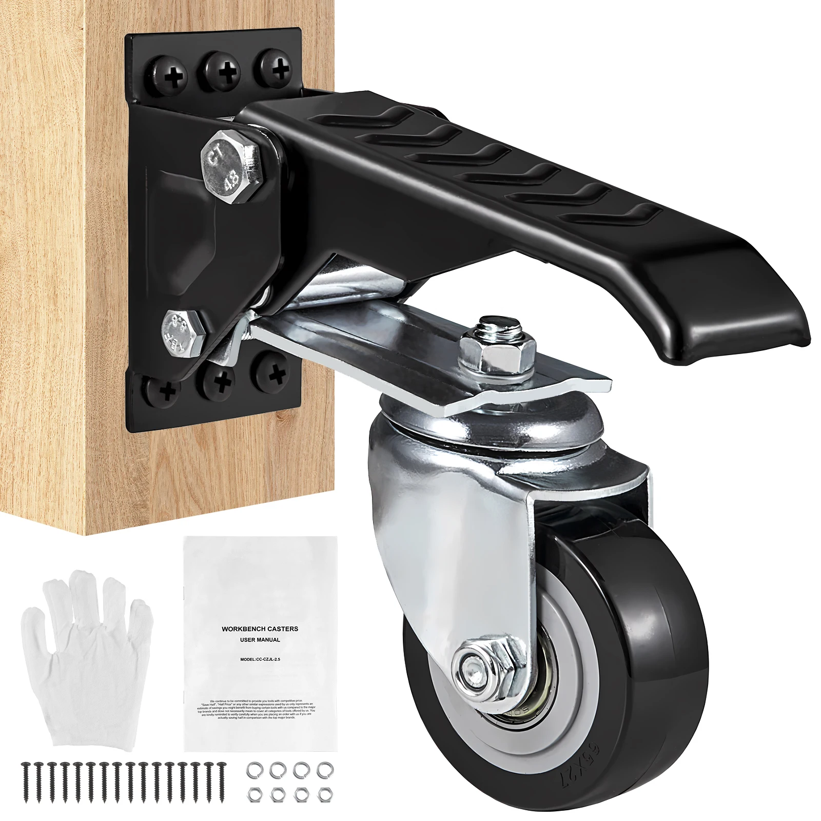 SucceBuy 165 lb 2,5" lot de 4 roulettes d'établi roue abaisseur rétractable montés sur le côté 360 °   Giroir pour équipement de tables