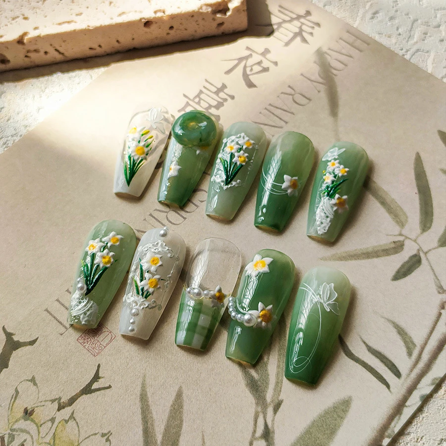 White Daffodils Butterfly 5D Soft Embossed Reliefs Self Adhesive Nail Art Stickers Lily Flowers 3D Manicure Decals