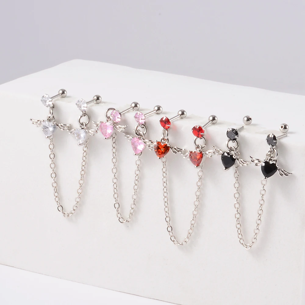 Surgical Steel CZ Gem Ear Tragus Cartilage Piercing Zircon Dangle Chain Earring Conch Ear Stud Helix Piercing Body Jewelry 1PC