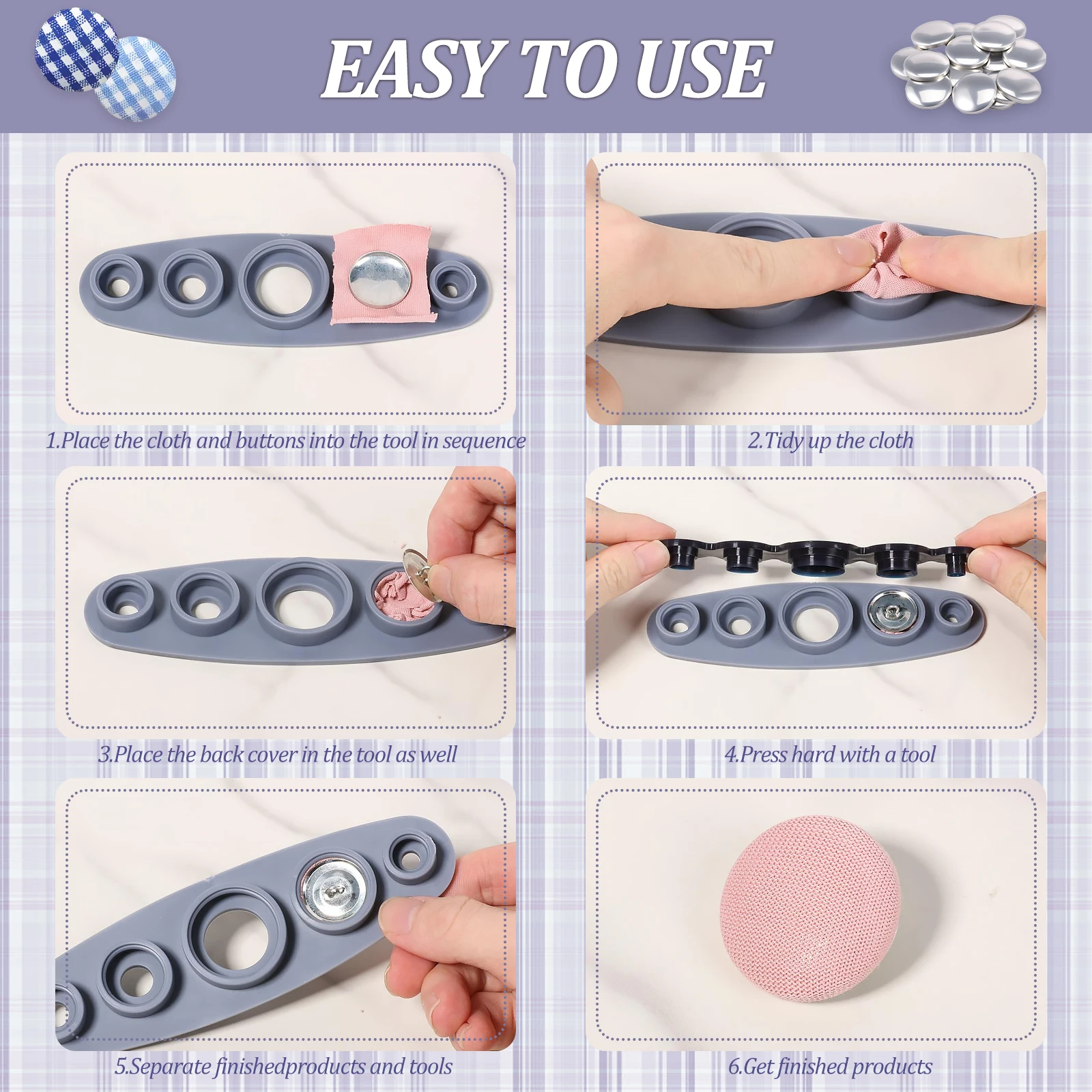 100/120Pcs Cover Button Kit 5/6 Size DIY Covered Buttons Fabric Cloth Cover Button with Fabric Cutting Template Sewing Tool