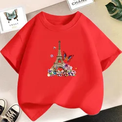 Girls' Pink Heart & Floral Print Casual T - Shirt - Cute Summer Fashion Gift - 14T (Red3)