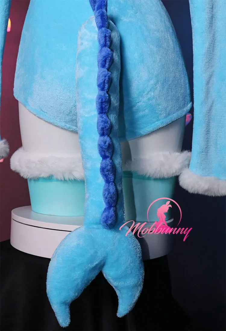 Plus Size PM Derivative Fluffy Bodycon Romper Pajama - Blue Furry Long  Sleeve Hooded Bodysuit Jumpsuit Homewear