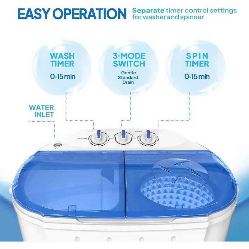 ROVSUN 11LBS Portable Washing Machine, Electric Washer and Dryer Combo with Washer(7lbs) & Spiner(4lbs) & Gravity Draining for 4