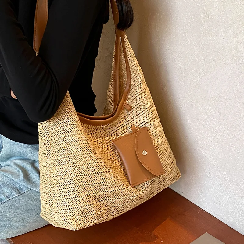 Borsa Tote Intrecciata a Mano di Grande Capacità per Donna, Borsa alla Moda per Pendolari, Stile INS, Borsa da Spiaggia per Viaggi Quotidiani - immagine 3