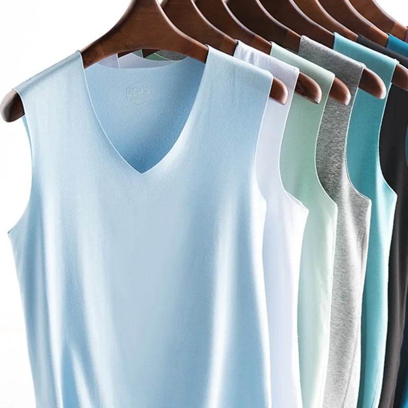Silk V Neck Sleeveless Summer Vest for Men