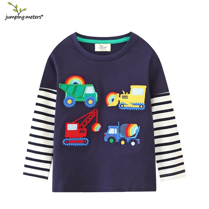 Jumping Meters 2-7T New Arrival Striped Animals Embroidery Boys Tshirts Autumn Winter Children's Clothes Long Sleeve Kids Tops 6