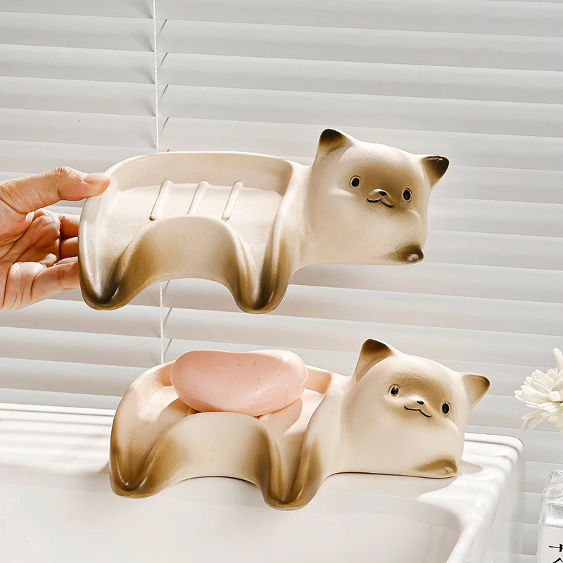 Creative Ceramic Soap Box, Light luxury Cat Shaped Soap Dishes, Home Bathroom Kitchen Supplies Bathroom storage rack, 1Pc