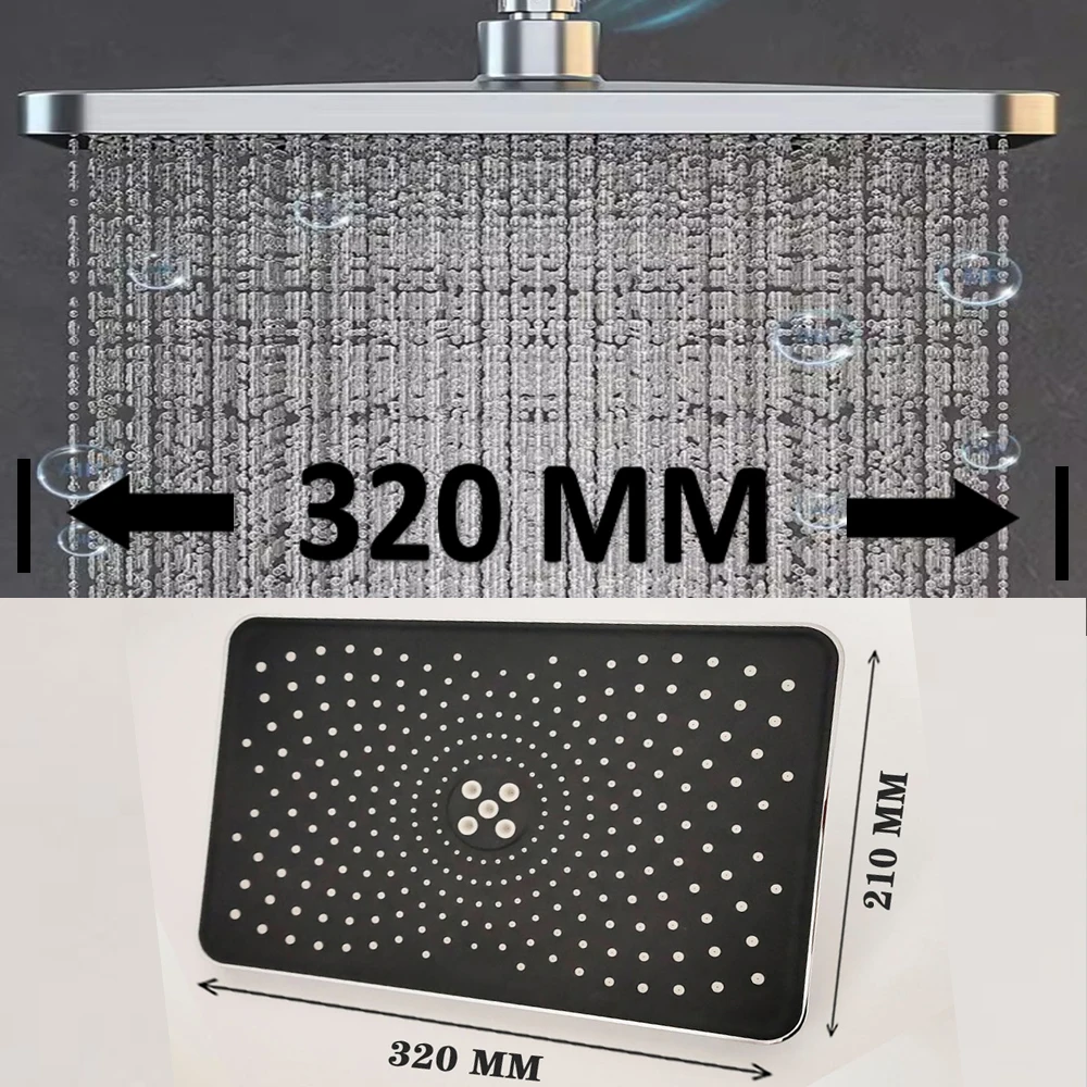 

Большая панельная насадка для душа с большим потоком, насадка для душа с креплением на потолок, черная насадка с распылителем высокого давления, массажная дождевая насадка для душа в ванной комнате