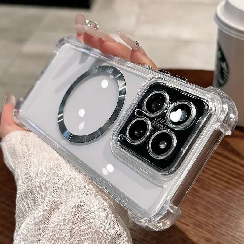 Transparent Anti-Yellowing Plating Case with Built-in Lens Film and Magnetic Shockproof Protection