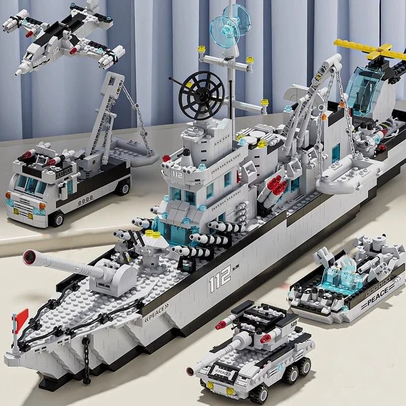 Huge size 1560PCS Navy war ship Army ship model warship 6 in 1 multi-shape combination building blocks to build a boy toy set