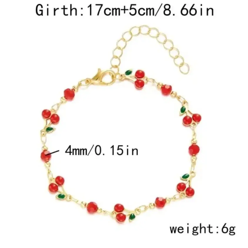 Chic Red Strawberry & Cherry Heart Pearl Charm Bracelet - Y2K Inspired Gold Chain Jewelry