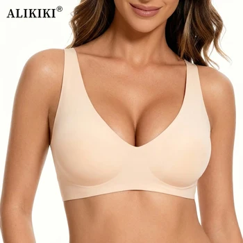 Deep V Wireless Jelly Bras No Underwire Supportive Bras Push Up Bralette Plunge Full Coverage Seamless Bra for Women