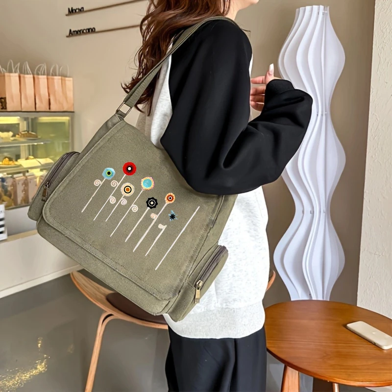 Retro Women's Shoulder Bag Crossbody Bag Messenger Bag Canvas Floral Print Large Capacity for Daily Use