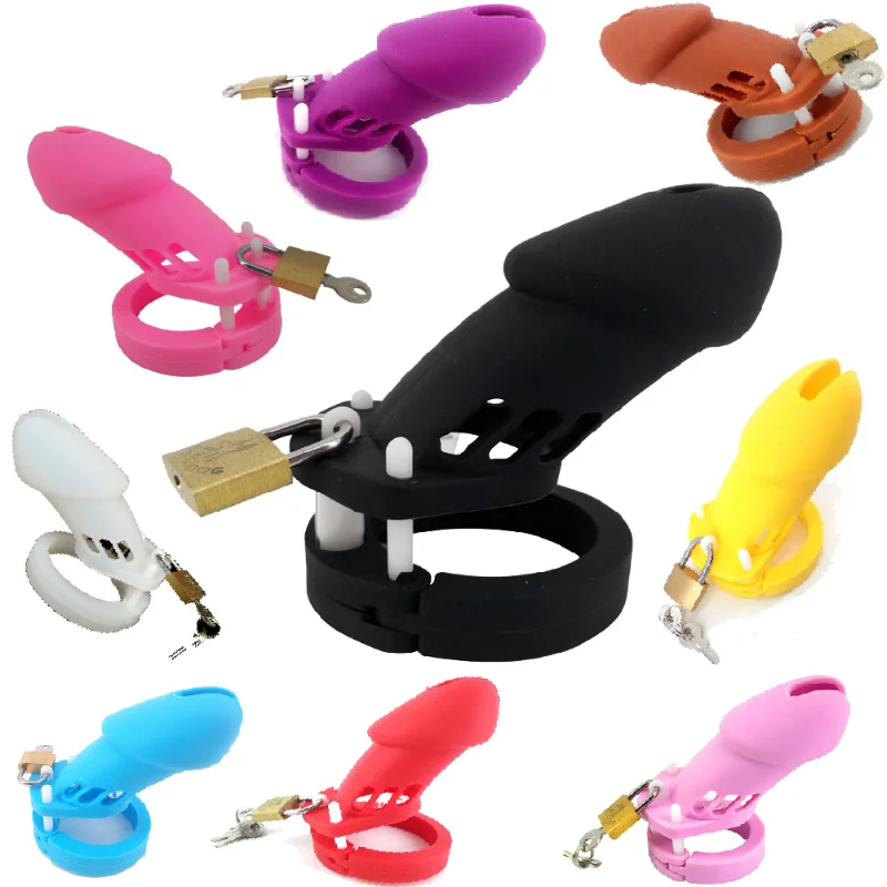 

NEW 1PCS Medical Soft Silicone Male Chastity Device with 5 Size Penis Ring Cock Cages Virginity Lock Sex Toys for Men Couple