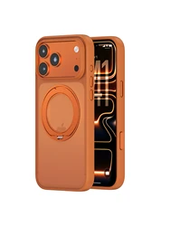 Luxury 360 Rotating Magnetic Phone Case With Shockproof Slim Fit and Stand Cover for iPhone 18 Pro Max (Orange)