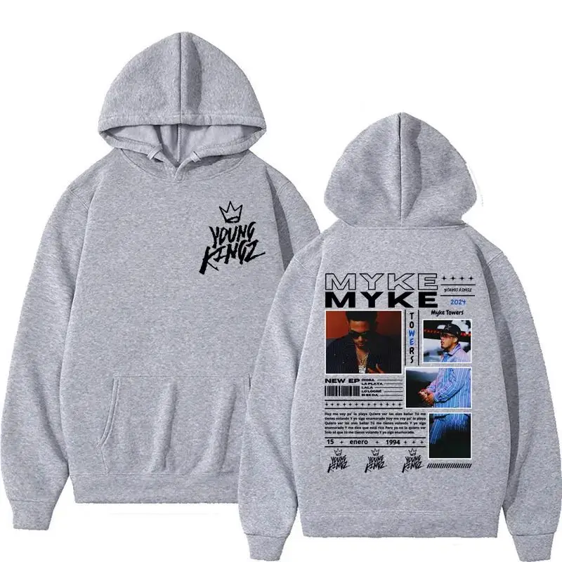 New Rapper Myke Towers Album Cover Graphic Sweatshirt  Vintage Hip Hop Hoodies Unisex Casual Fleece Pullovers Hoodie Streetwear 4