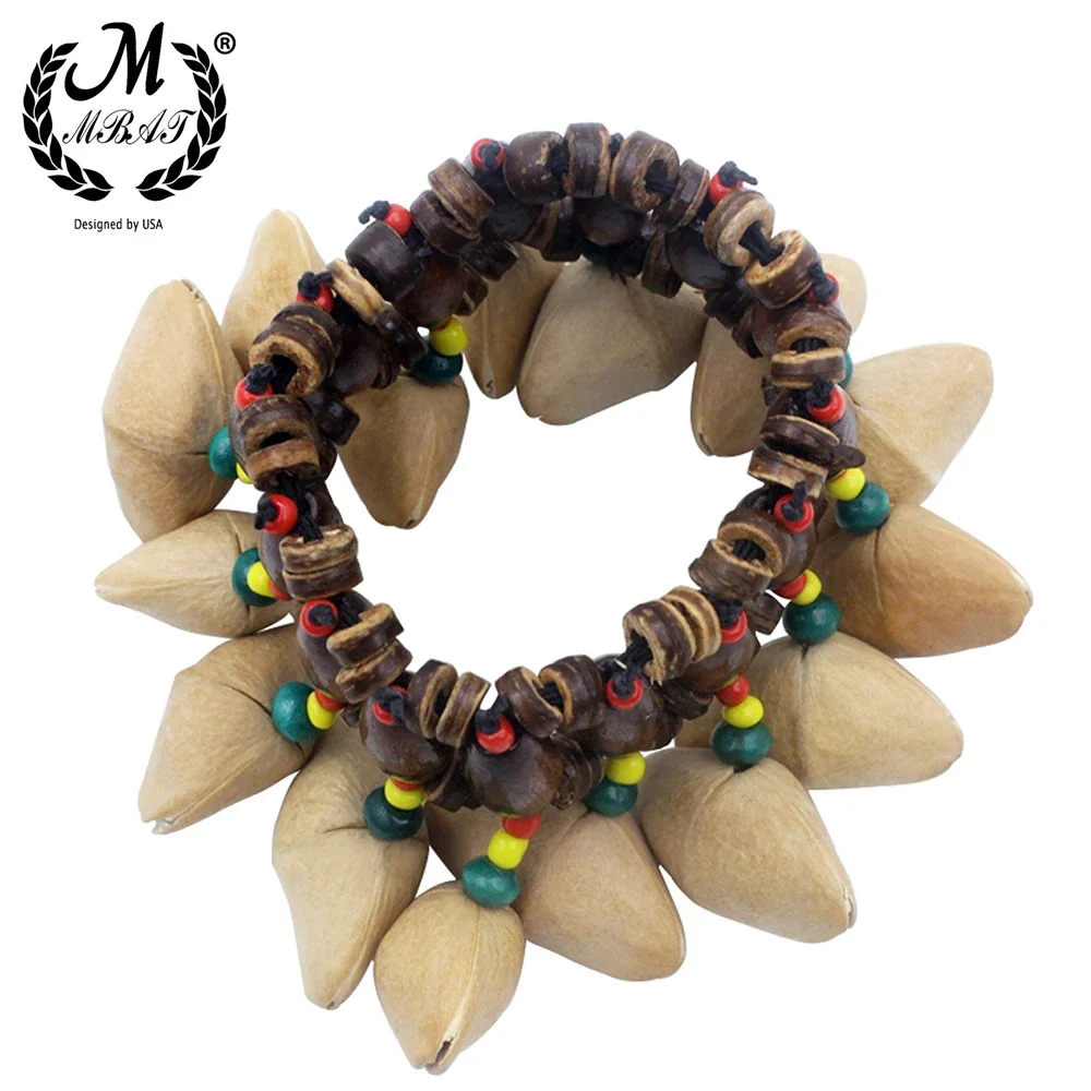M MBAT Dora Shell Handbells Handmade Nuts Shell Bracelet Handbell for Djembe African Drum Conga hand bell,children percussion instruments