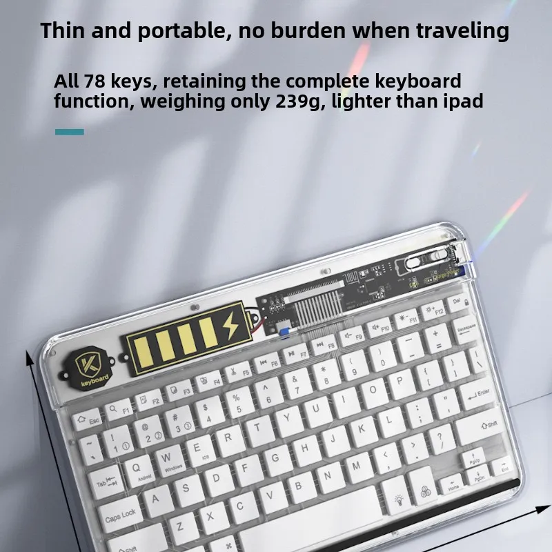 Three-mode bluetooth wireless transparent keyboard type-c charging colorful backlit bluetooth keyboard portable and thin keyboar
